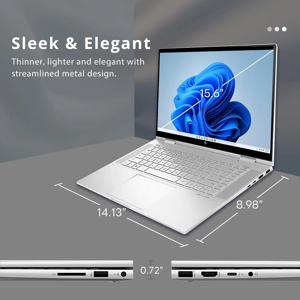 HP Envy x360 2-in-1 15.6" FHD Touchscreen Laptop, Intel Core i7-1260p, 64GB RAM, 2TB SizeSizeD, Backlit KB, HD Webcam, Intel Iris Xe Graphics, Wi-Fi, Bluetooth, Win 11 Pro, Sizeilver, 32GB USizeB Card