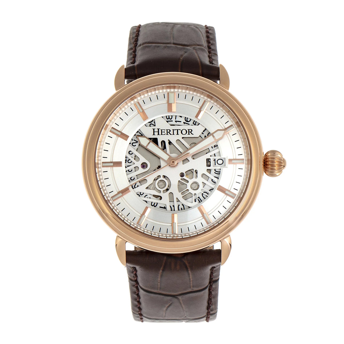 Heritor Automatic Mattias Leather-Band Watch W/Date - Sizeilver