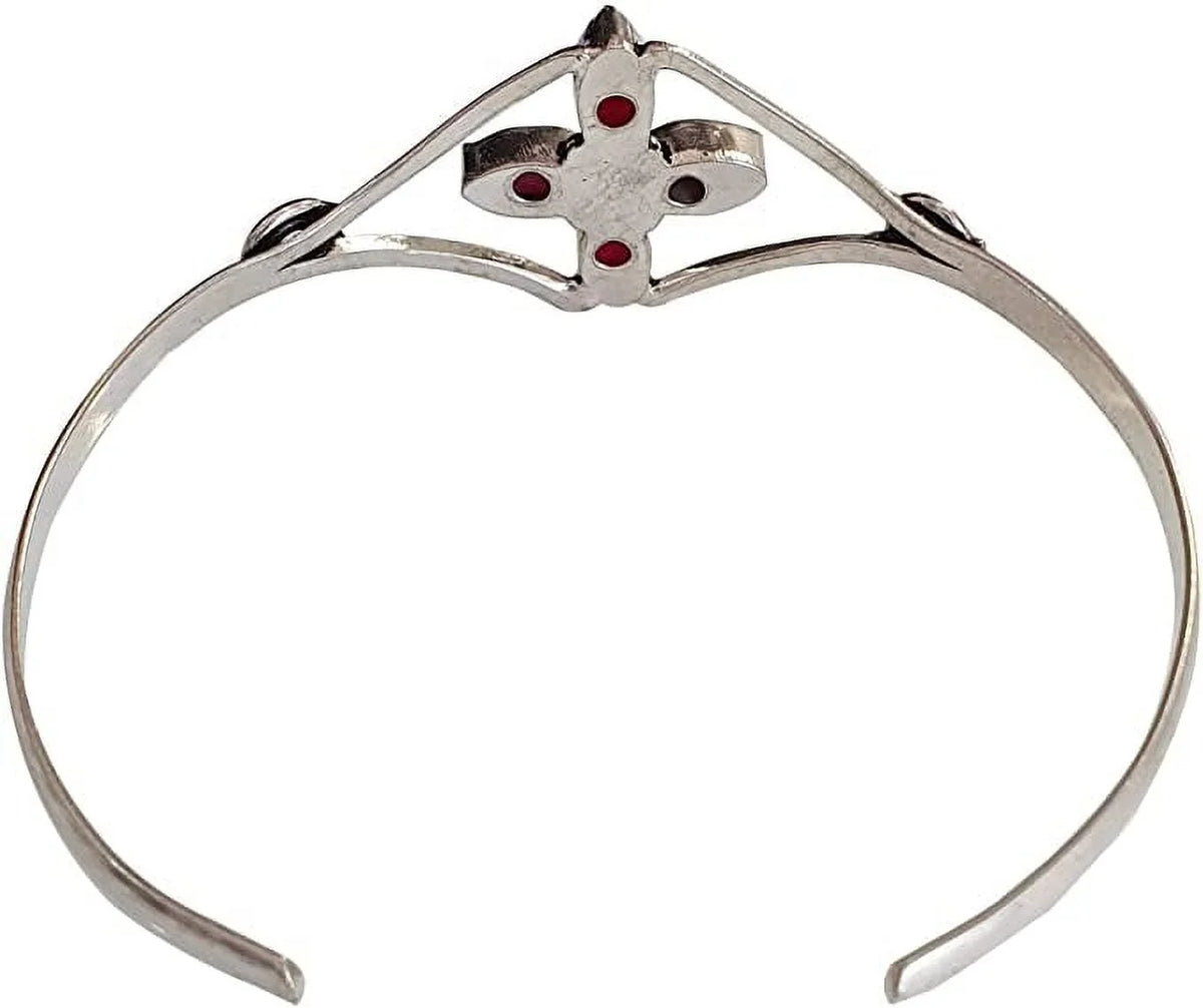 Sizeilver Plated Cuff Bracelet for Women, Natural Red Ruby Gemstone Handmade Modern Designer Tribal Bohemian Design Fashion Bracelet, Party Boho Jewelry