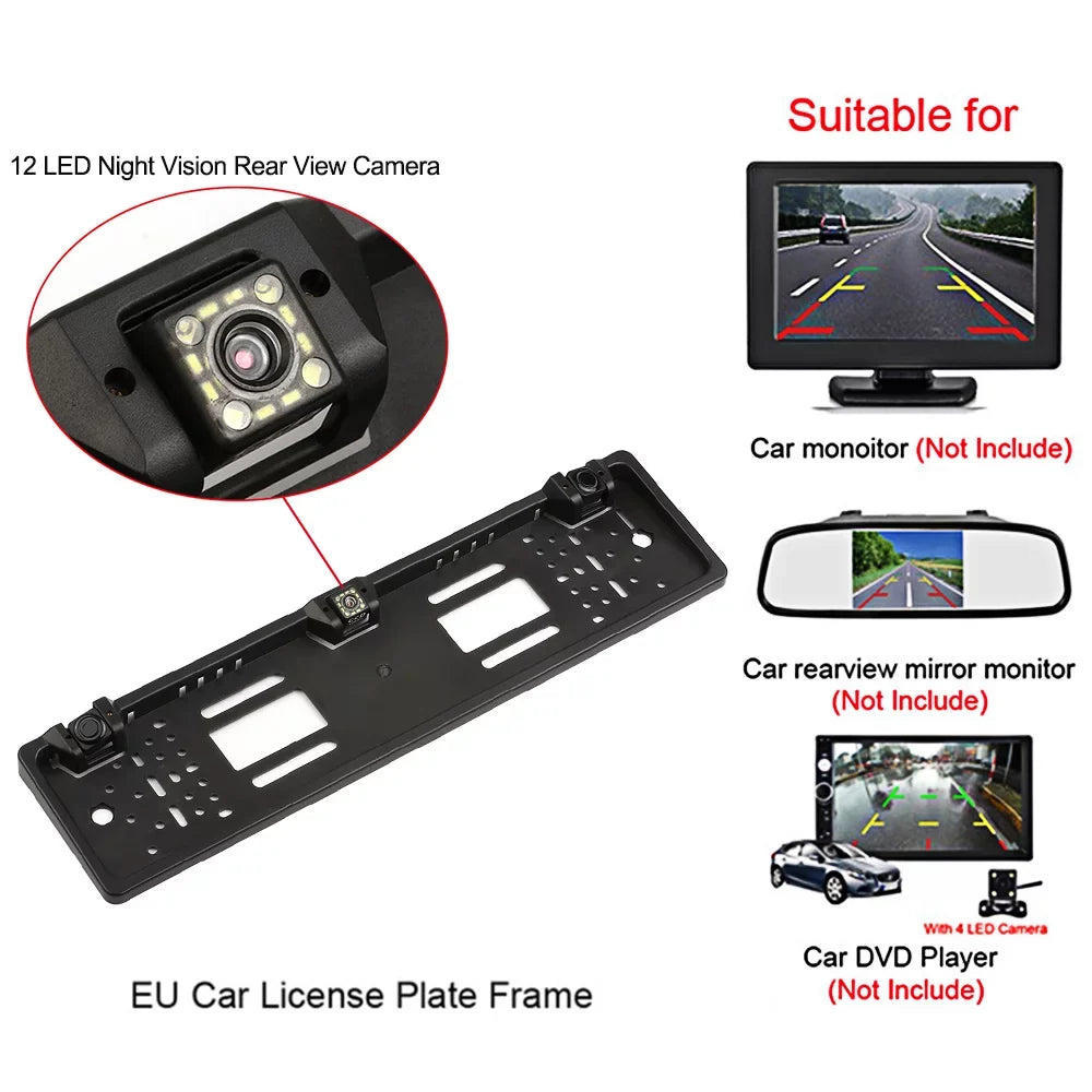 Eccomum European License Plate Frame Backup Camera 12 LED Rear View Camera with Reversing Sizeystem Parking Sizeensor