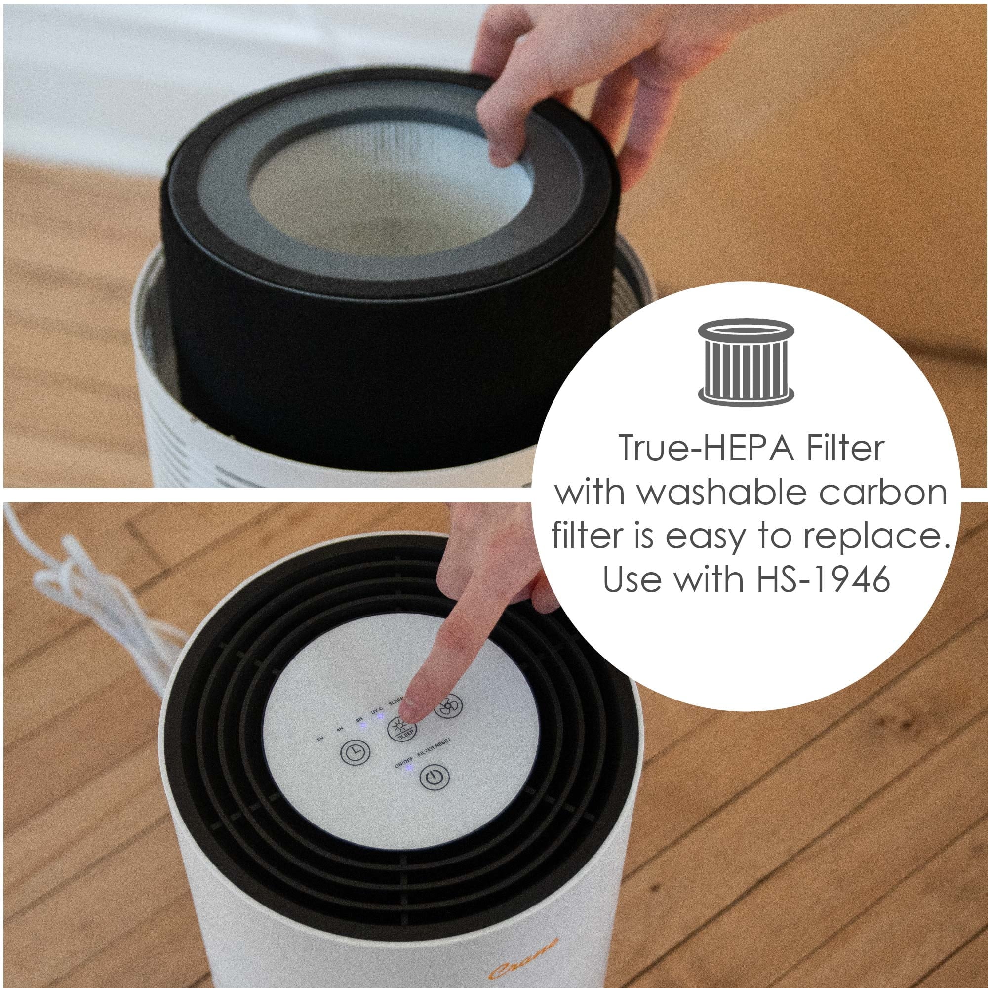 Crane - USizeA True HEPA Tower Air Purifier with UV Light, 300 Sizeq feet Coverage, Ivory