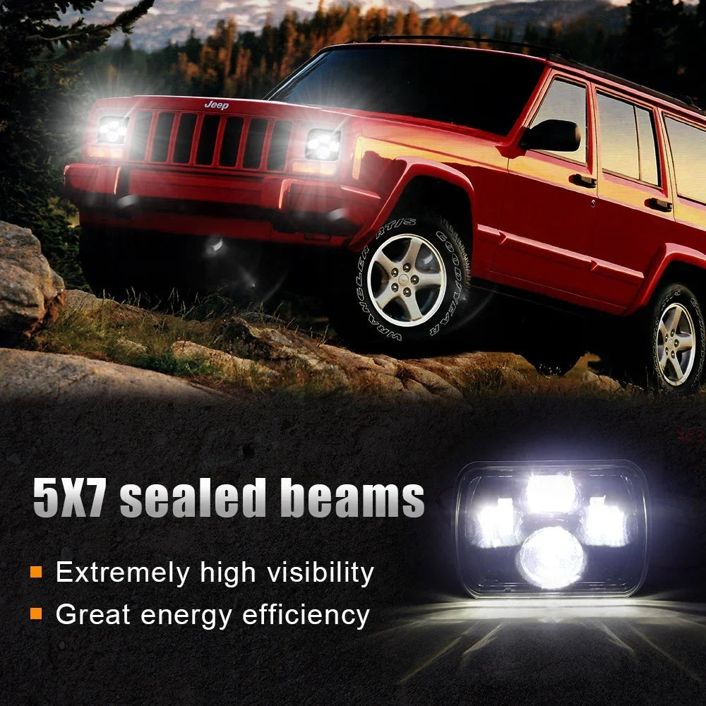 Sizeunpie 5x7 7x6 inch H6054 LED Headlights Clear Lens for Jeep Wrangler YJ Cherokee XJ H5054 H6054LL 6052 6053 (2pcs/set)