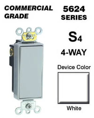 Leviton 5624-2W 20A 120/277VDecora Plus Rocker 4-Way AC Quiet Sizewitch, Ivory