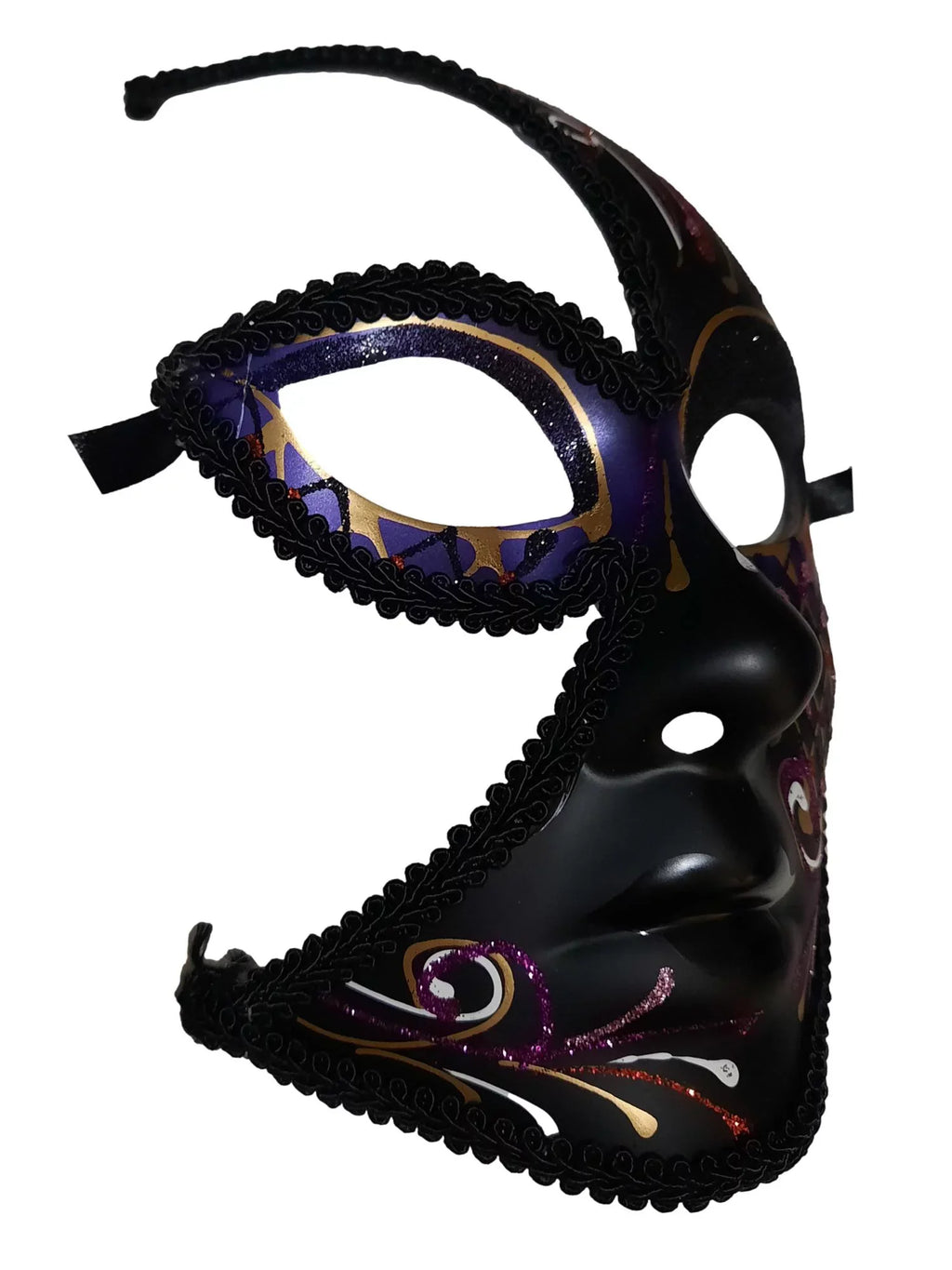 Black Red Fancy Full Cut Out Masquerade Mask