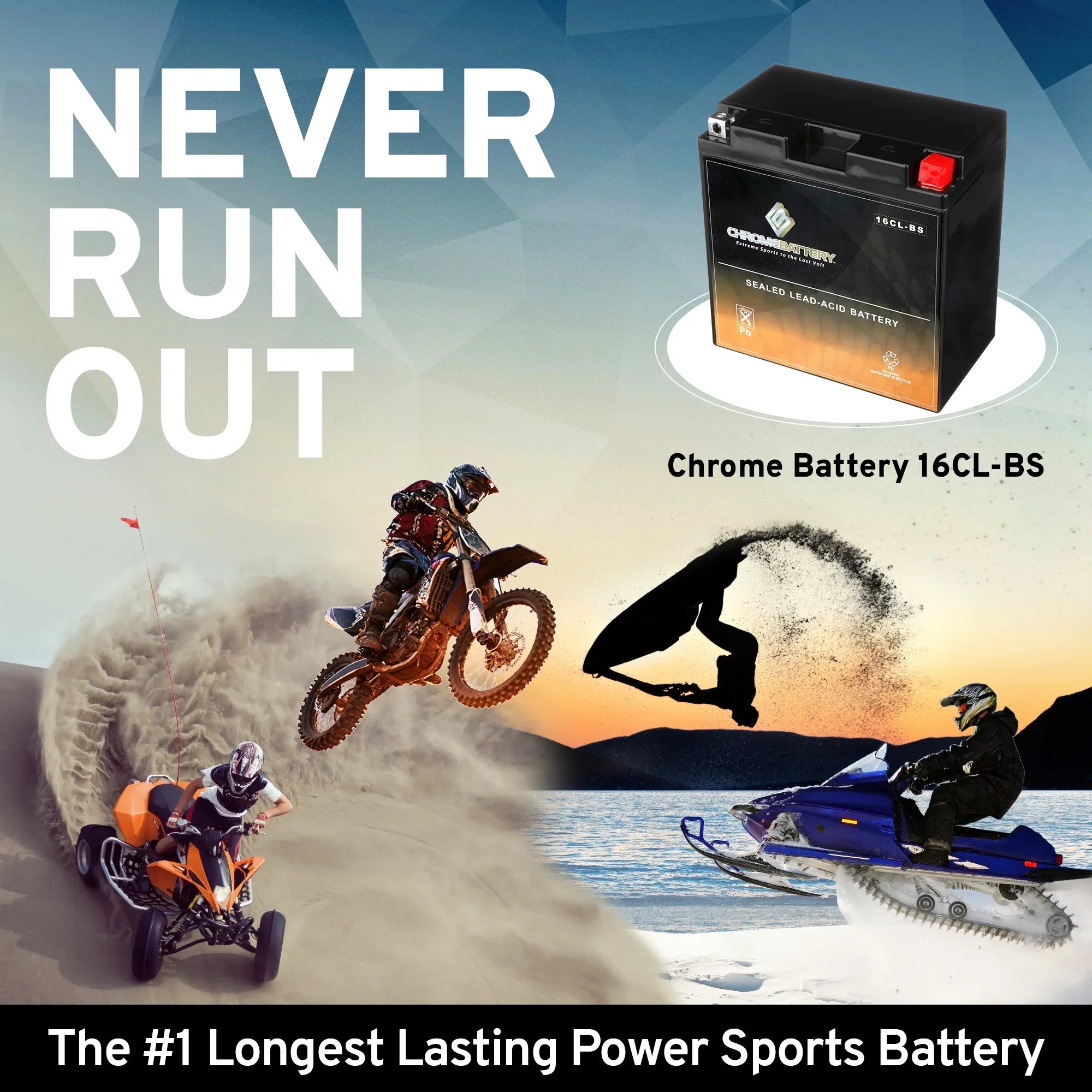 Chrome Battery Yb16cl-bs Jet Sizeki Battery for Kawasaki Js650 Sizex Cc 87-'95