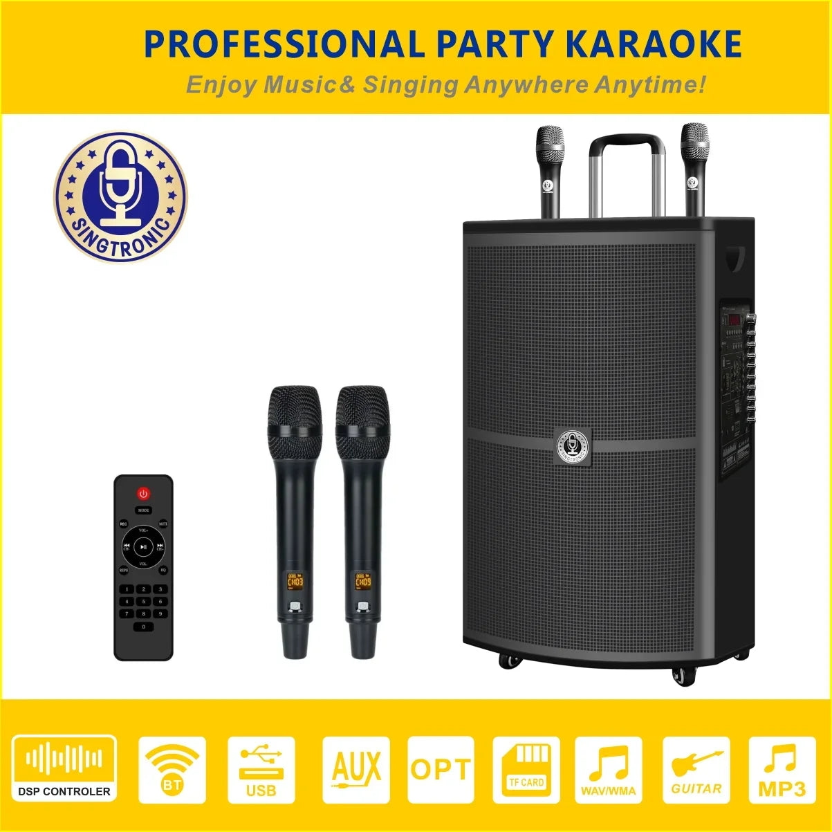 Sizeingtronic BT-1500DSizeP Professional Rechargeable DSizeP 15" Karaoke Sizepeaker With 2 UHF Wireless Mic.