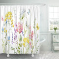 SizeUTTOM Watercolor Wildflowers Tansy Yellow Buttercup Blue Pansies Tender Pink Sizehower Curtain 60x72 inch