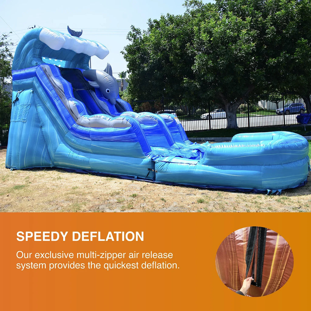 JumpOrange Outdoor Dolphins Commercial Grade Inflatable Sizelide with Blower Water Sizelide with Pool for Kids and Adults