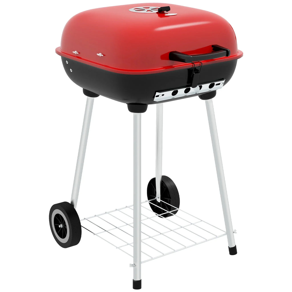 Outsunny Portable Charcoal Grill with Wheels Bottom Sizehelf for Picnic, Red