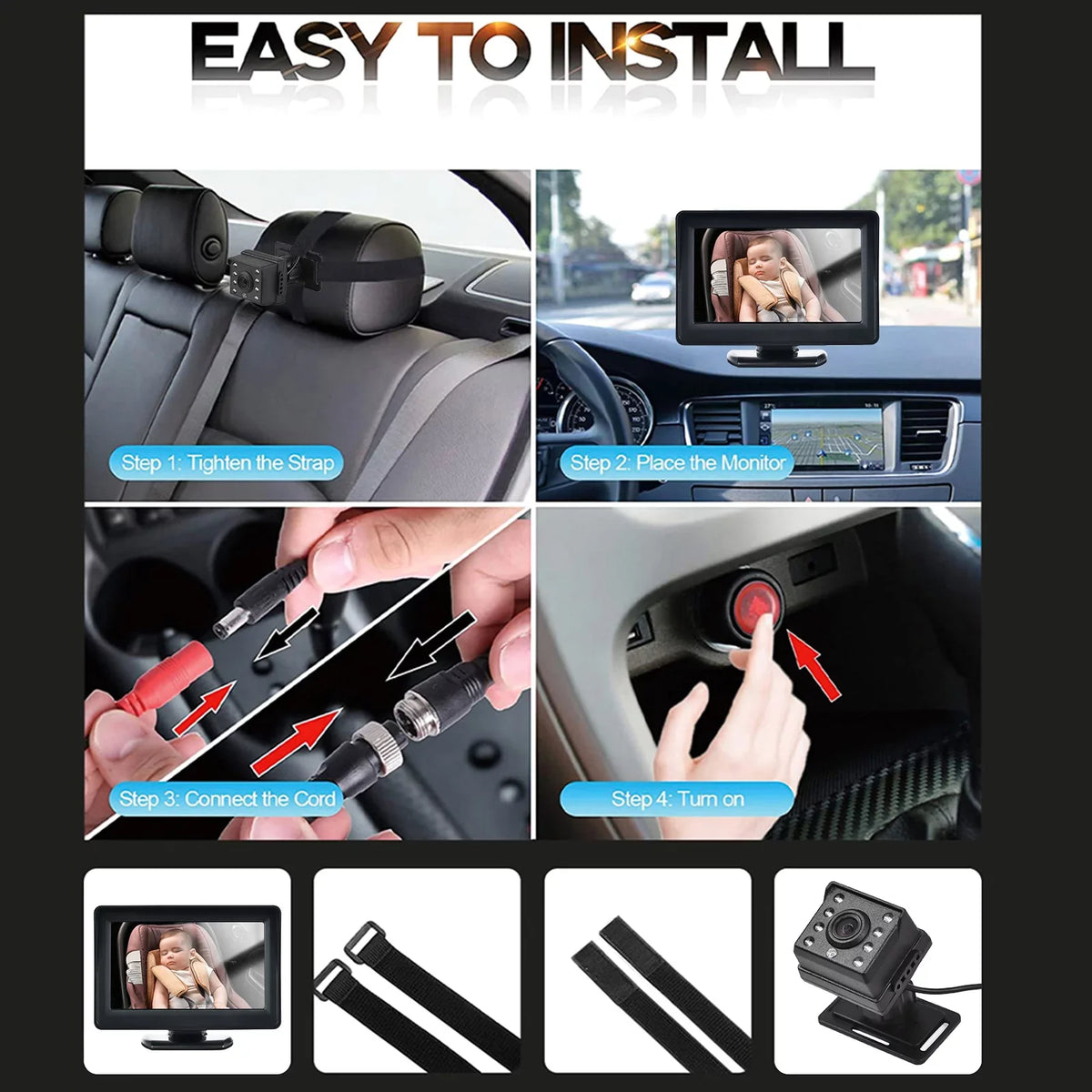 Pristin Invigilator,150° Wide View Monitor Camera Display 150° Wide Camera Easy Installation 4.3 Inch Car Vision Baby Mirror Display 150° Car Monitor 720P Baby Monitor Car Mirror Camera Baby car