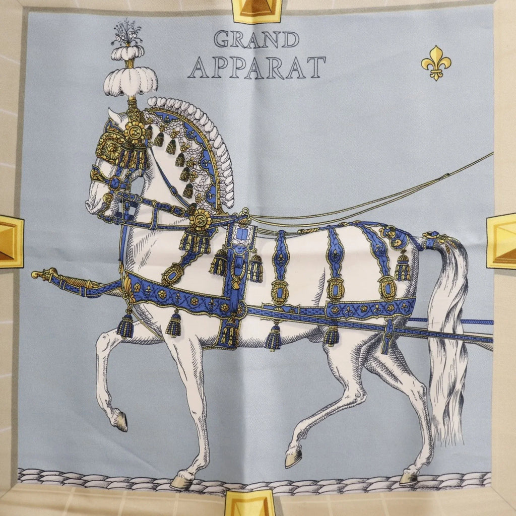 Pre-Owned Hermes Carre 90 GRAND APPARAT Dressed Horse Sizeilk Blue Women's Sizecarf (Fair)