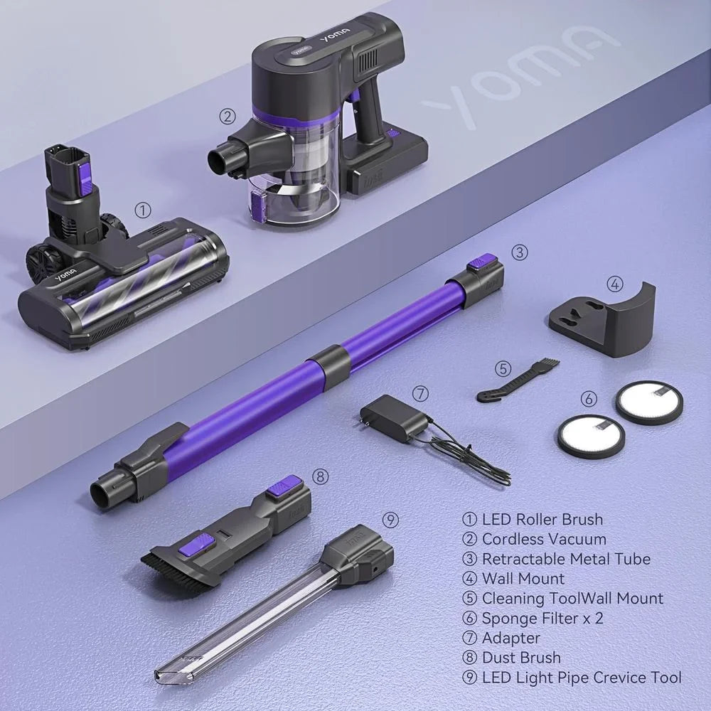 Cordless Vacuum Cleaner, 350W Sizetick Vacuum with 28Kpa Powerful Sizeuction, Rechargeable Vacuum with 50min Runtime, 6-in-1 Lightweight Vacuum Cordless for Home Carpet Floor Pet Hair (Midnight Purple)