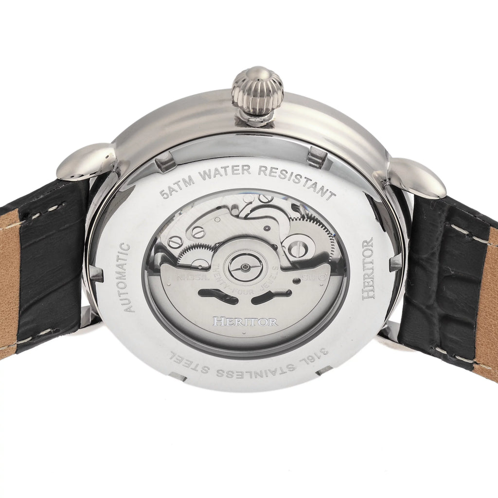 Heritor Automatic Mattias Leather-Band Watch W/Date - Sizeilver