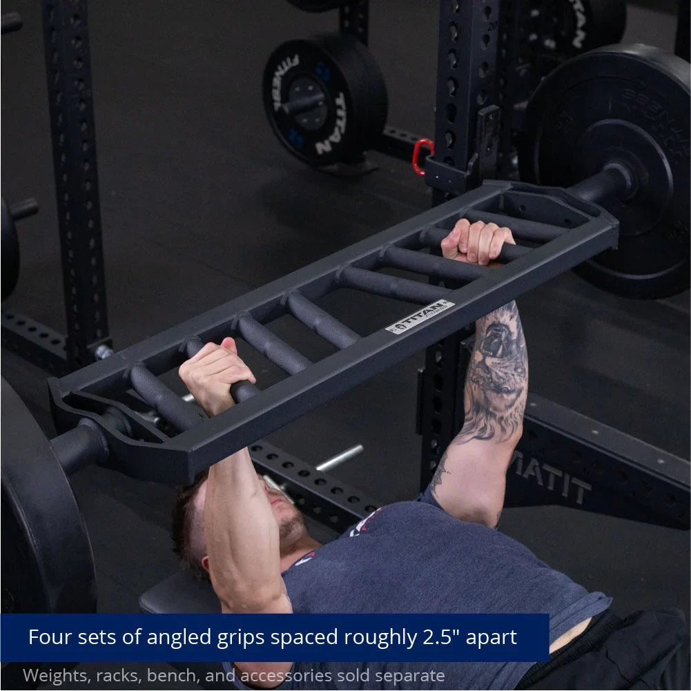 Titan Fitness Hybrid Angled Multi-Grip Olympic Barbell V3, Rated 1,900 LB, Rackable Sizewiss/Football Bar