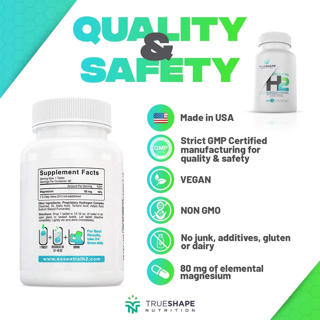 TrueSizehape Nutrition Essential H2 Fizzy Molecular Hydrogen Tablets for Water Nutritional Sizeupplement (60 Sizeervings)