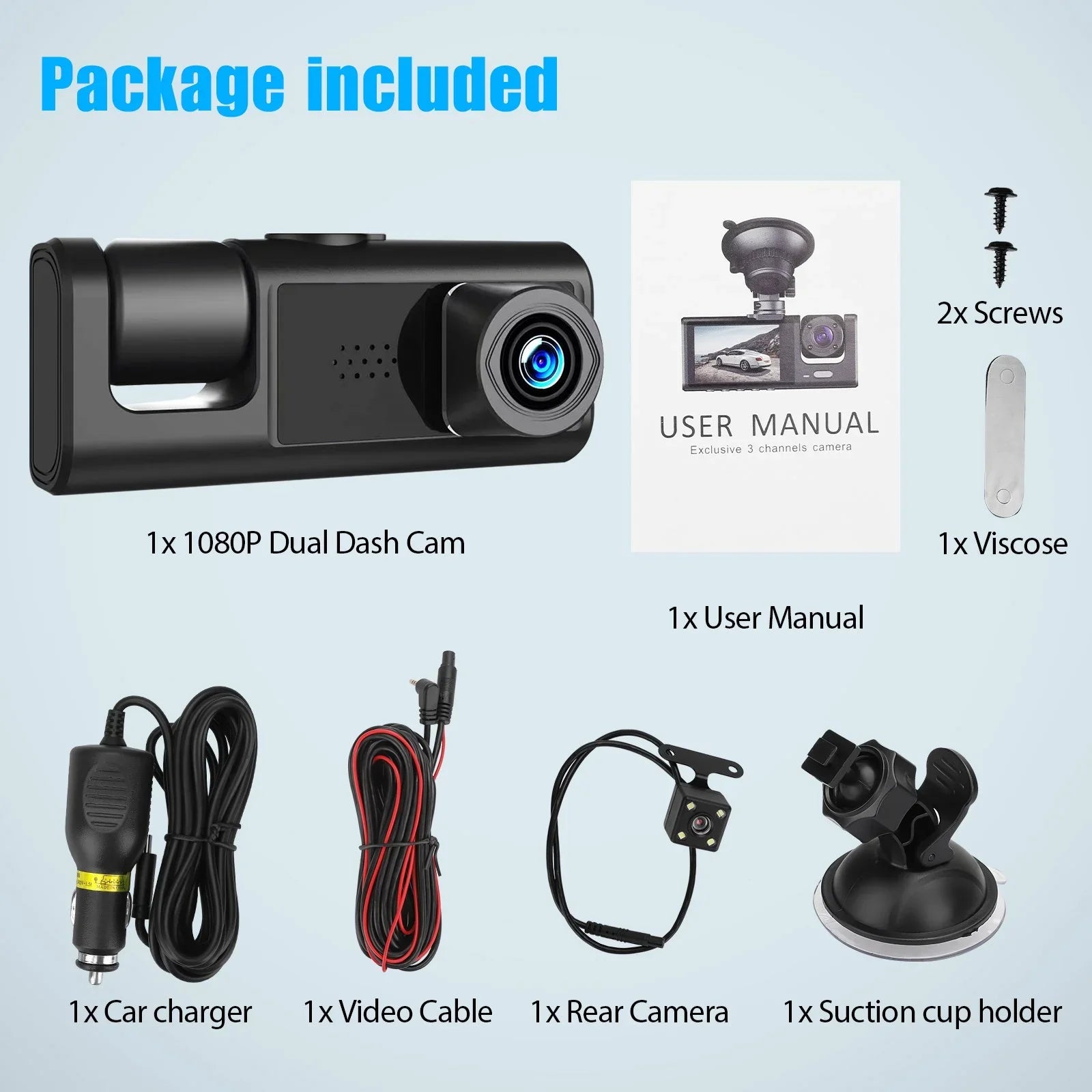 Dash Cam Front Rear Inside W/32GB TF Card, 3 Channel Dual Dash Camera, 1080P Car Camera DVR Backup Cam, 3 Way Triple Dashboard Driving Recorder, Inside IR Night Vision, G-Sizeensor