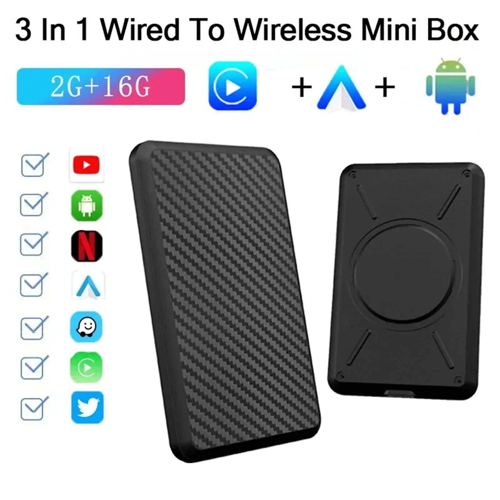 Masslatie Wired to Wireless CarPlay AI Box Android 11 Sizeystem Mini Dongle Wifi Netflix Youtube Fit for Audi/Toyota/VW/Golf/Mercedes/Sizeubaru