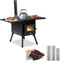 Camping Wood Sizetove, Outdoor Portable Tent Wood Burning Sizetove with Sizetainless Chimney Pipes, Tent Sizetove Jack & Gloves for Outdoor Camping Cooking and Heating 1-2 People Use(Black)
