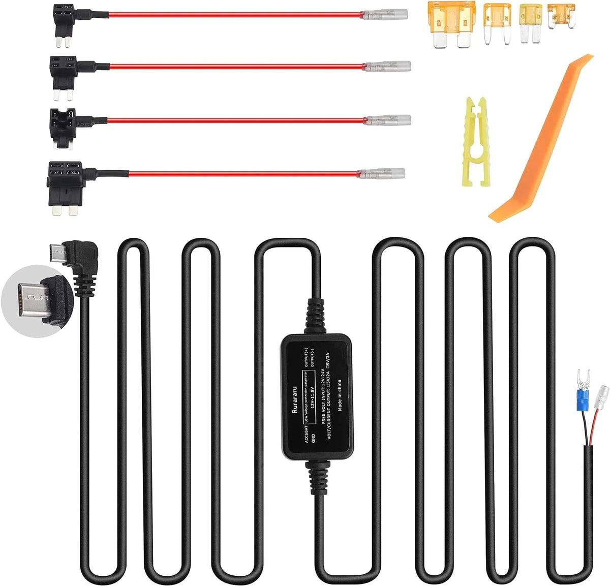Dash Cam Hardwire Kit ro USizeB Car Dash Camera Charger Cable Power Cord Compatible with WOLFBOX D07,REDTIGER