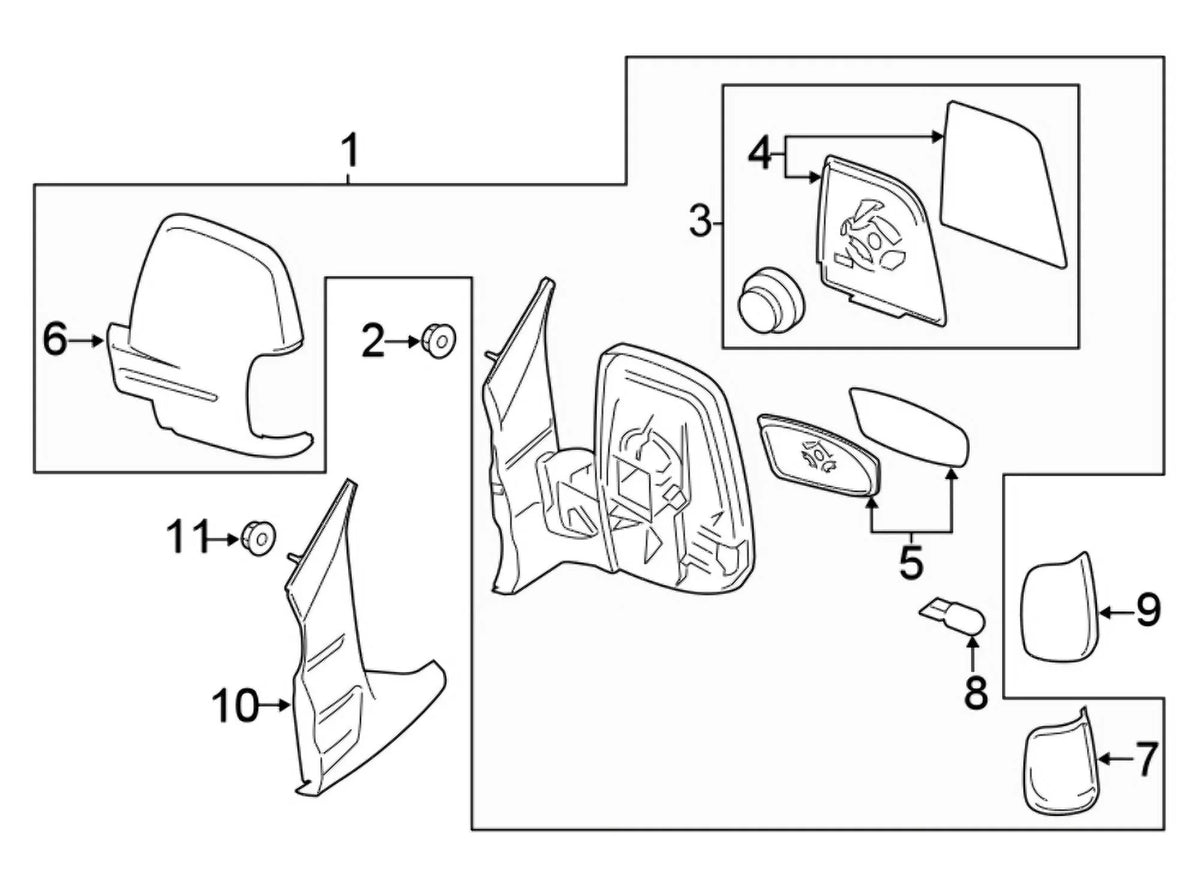 New Genuine Ford Transit Front Door Mirror Rear View Outer Left (2022-2023) OE