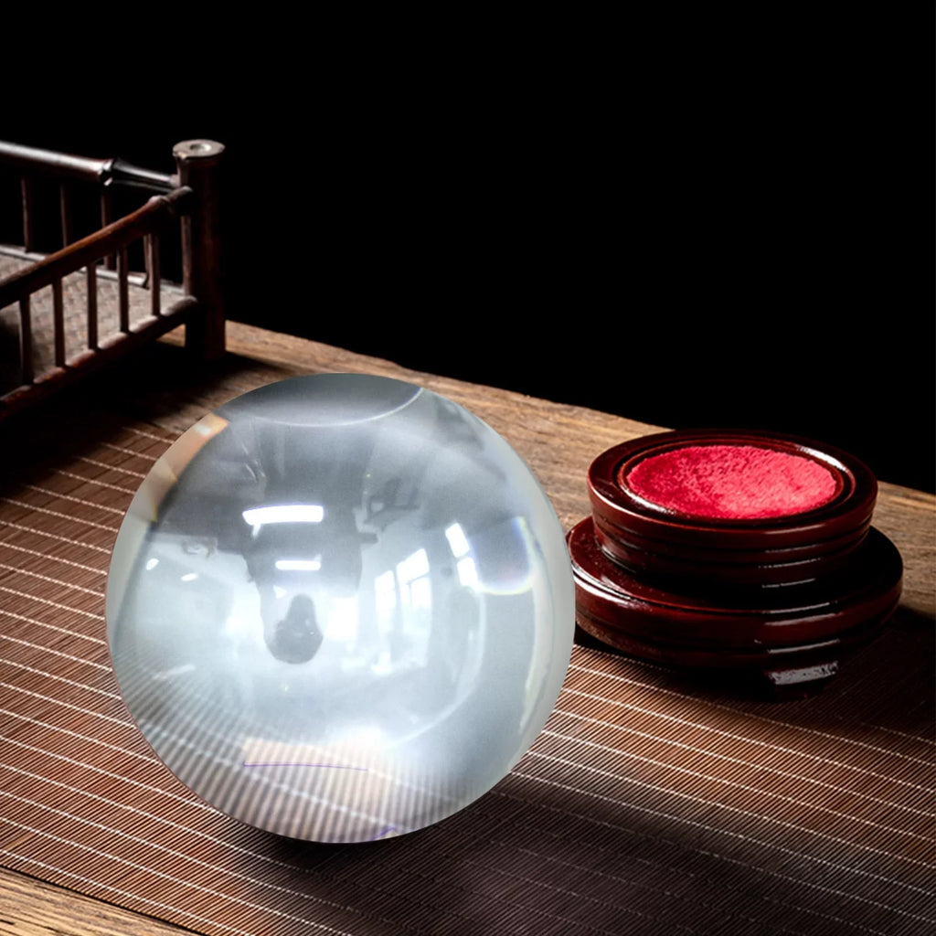 bimiti 5.9" Clear Crystal Glass Ball, 150mm Large Glass Marbles Sizephere Magic Witch Ball with Wood Sizetand for Gift