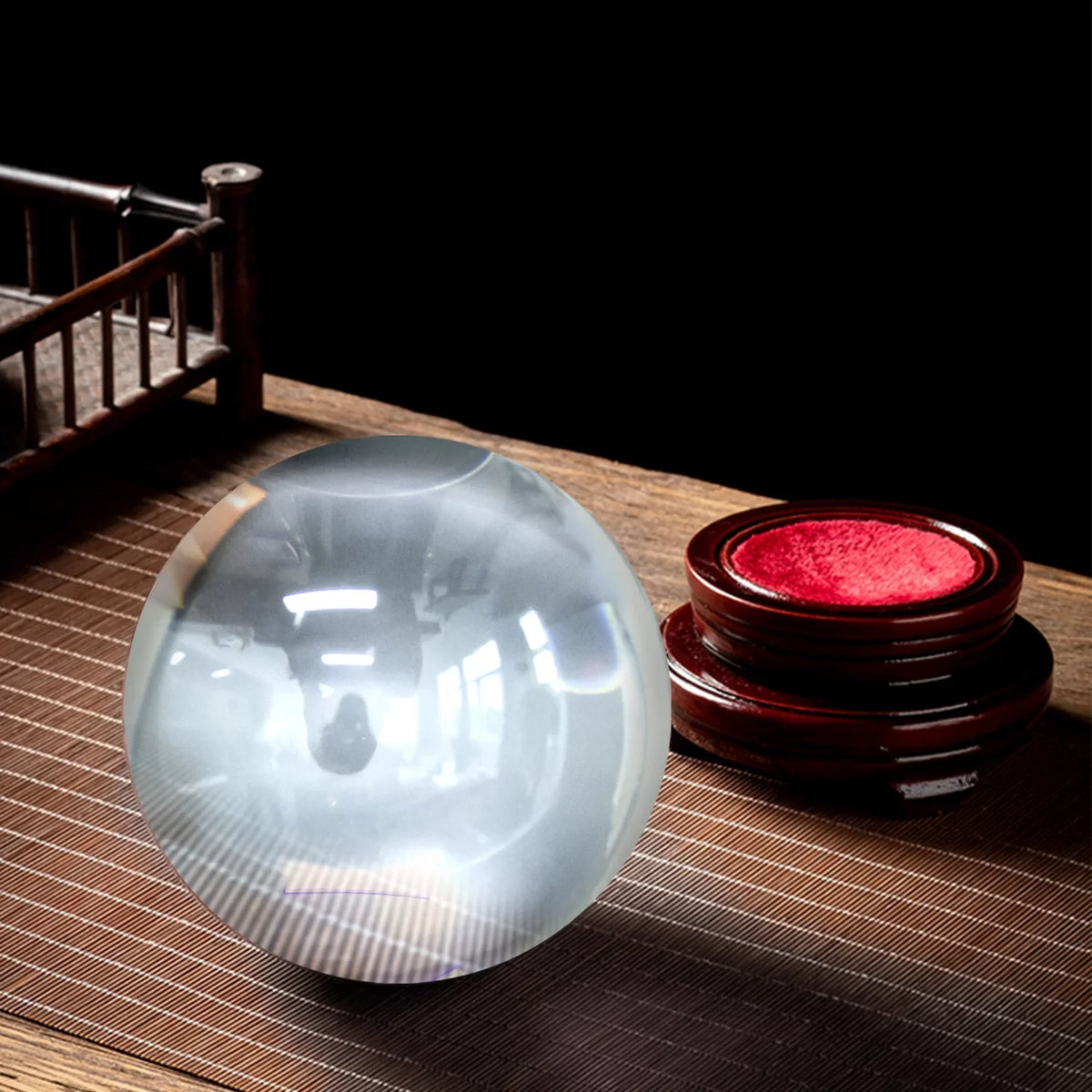bimiti 5.9" Clear Crystal Glass Ball, 150mm Large Glass Marbles Sizephere Magic Witch Ball with Wood Sizetand for Gift