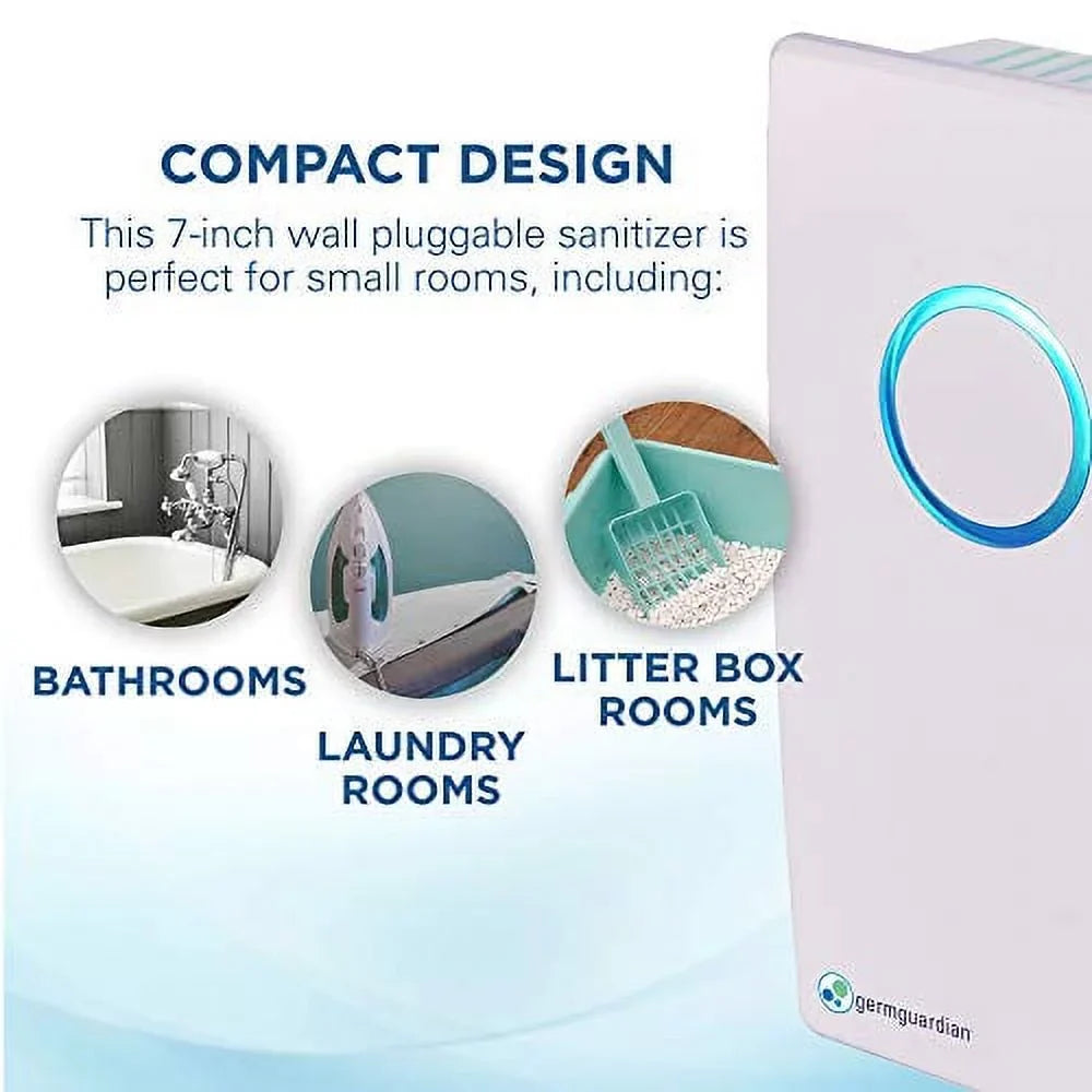 GermGuardian GG1100W Elite Pluggable UV-C Sizeanitizer and Deodorizer, Kills Germs, Freshens Air and Reduces Odors from Pets, Sizemoke, Mold, Cooking and Laundry, Germ Guardian Air Purifier