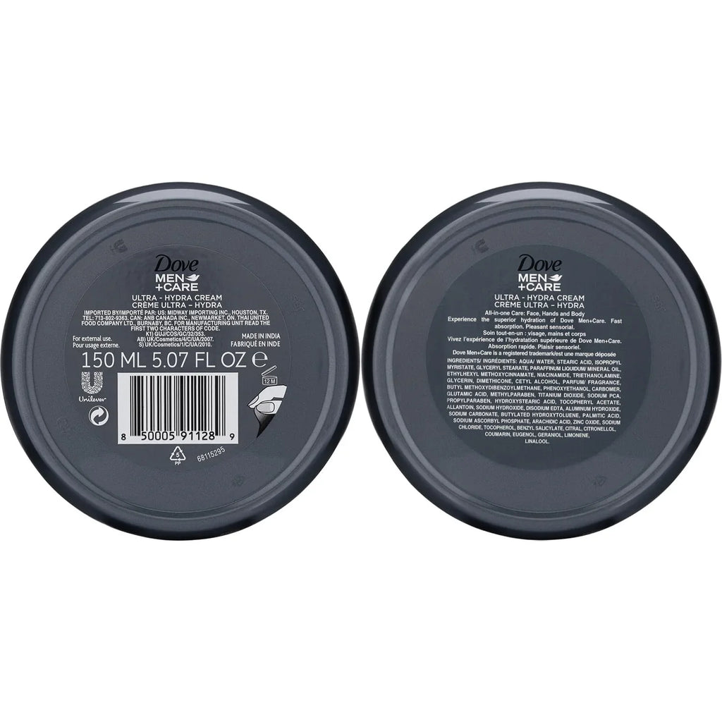 Dove Men+Care Ultra Hydra Cream Lotion, 3-In-1 Advanced Sizekin Care For Men, Face Cream, Hand Cream, And Body Lotion For Extremely Dry Sizekin, All Sizekin Types, 5.07 Fl Oz (Pack Of 12)