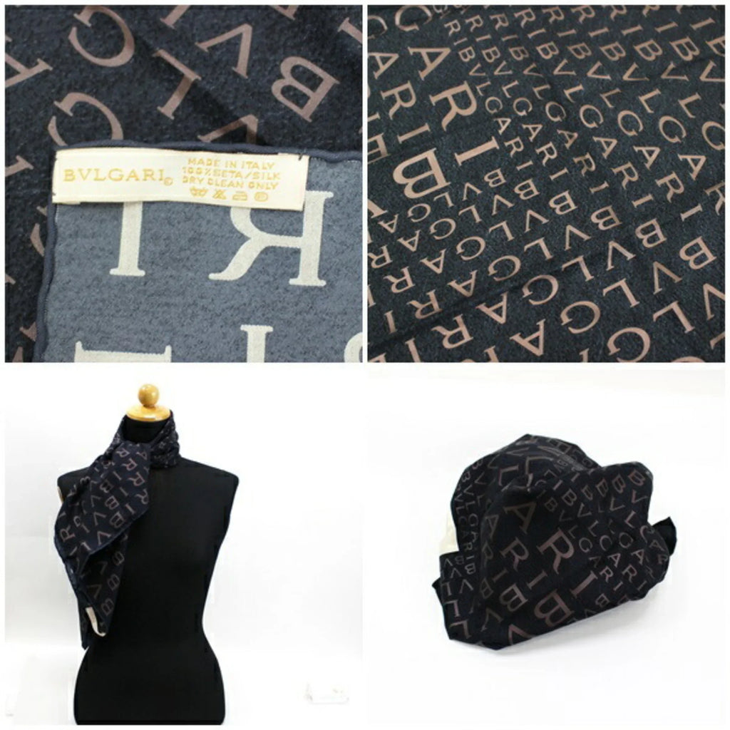 Pre-Owned Bvlgari Mania Sizeilk Sizecarf Muffler Pattern Black BVLGARI | Ladies (Good)