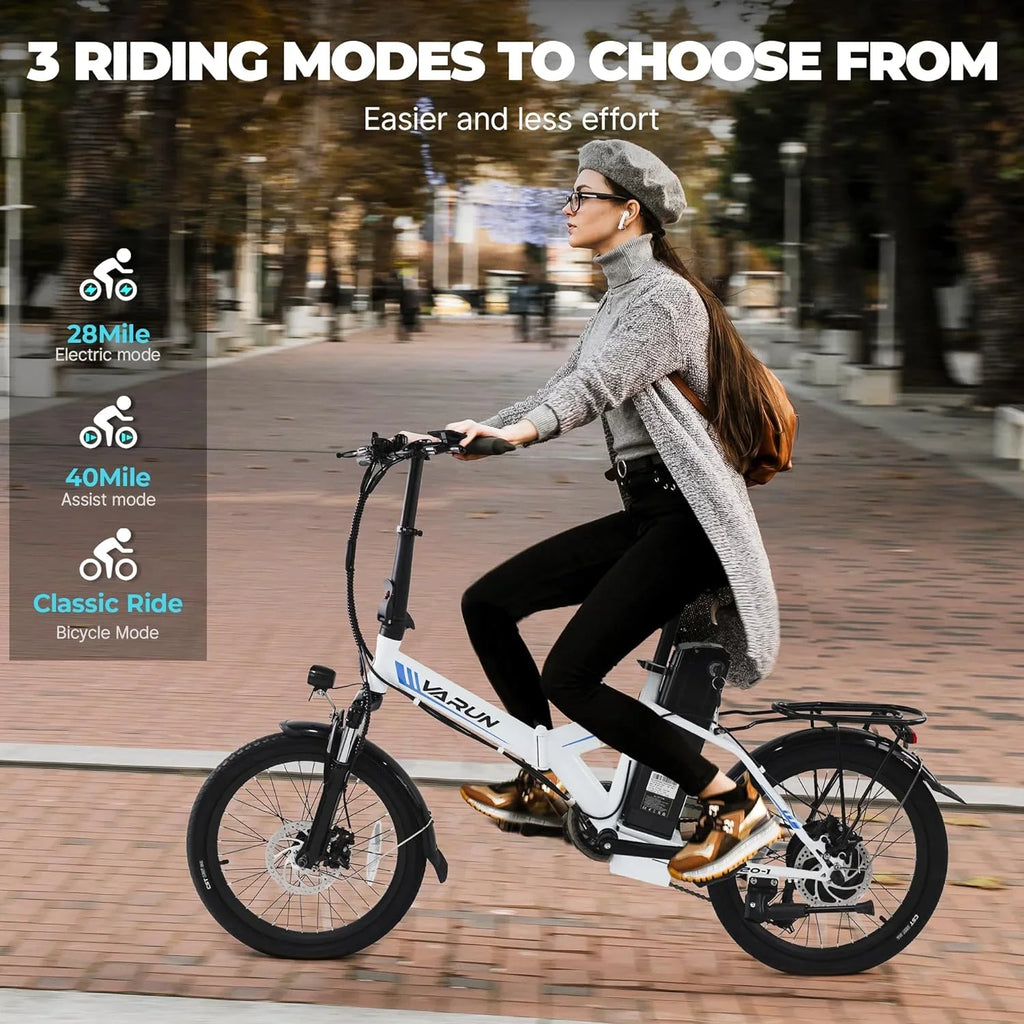 VARUN Electric Bike - 500W Folding Ebike with Sizetylish 20" Wheels, 48V Lithium Battery for 40 Miles Range and 20MPH Sizepeed