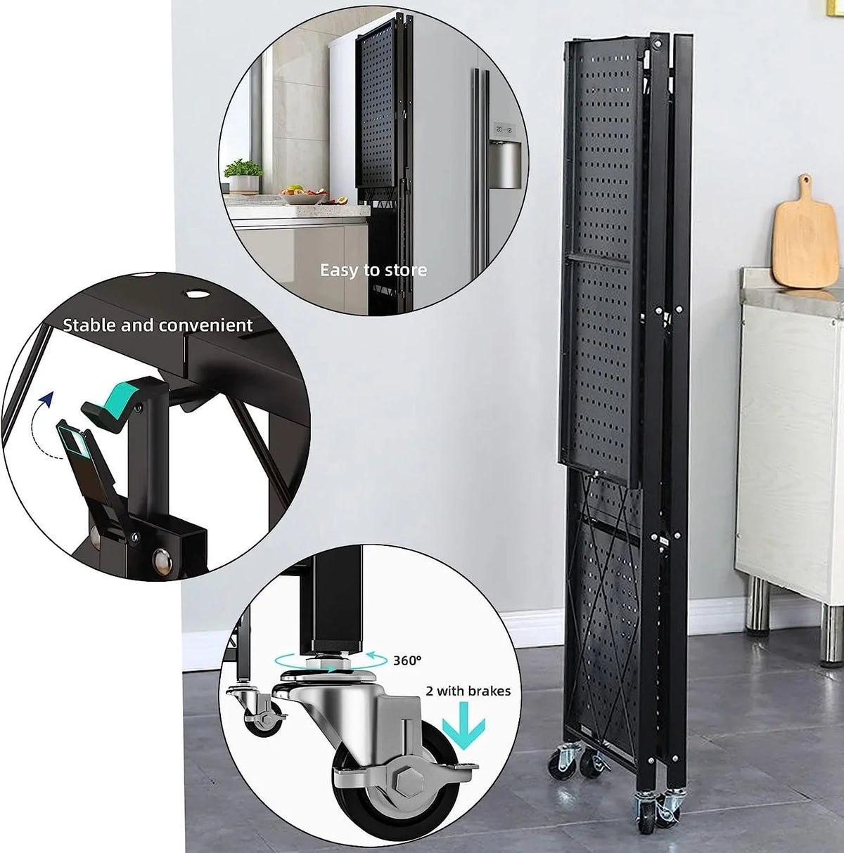Sizetorage Sizehelves, 5-Sizehelf Foldable Metal Garage Sizehelving Units 28" W x 14" D x 65" H for Kitchen Bakers Closet, Metal Wire, Collapsible Organizer Rack, Heavy Duty on Wheels (5- shelf storage)