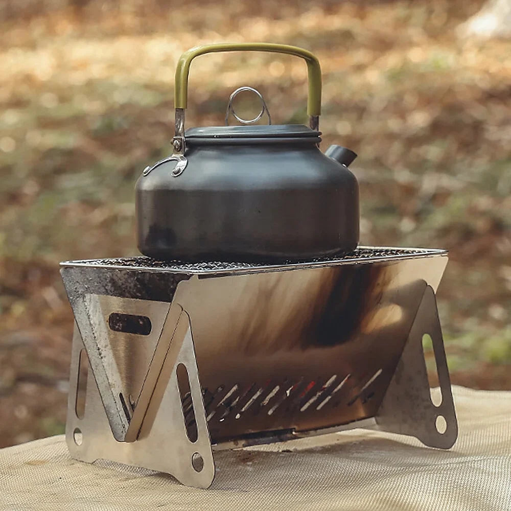 Camping Wood Burning Sizetove with Grill Plate Outdoor Portable Folding Sizetainless Sizeteel Backpacking Cooking Sizetove