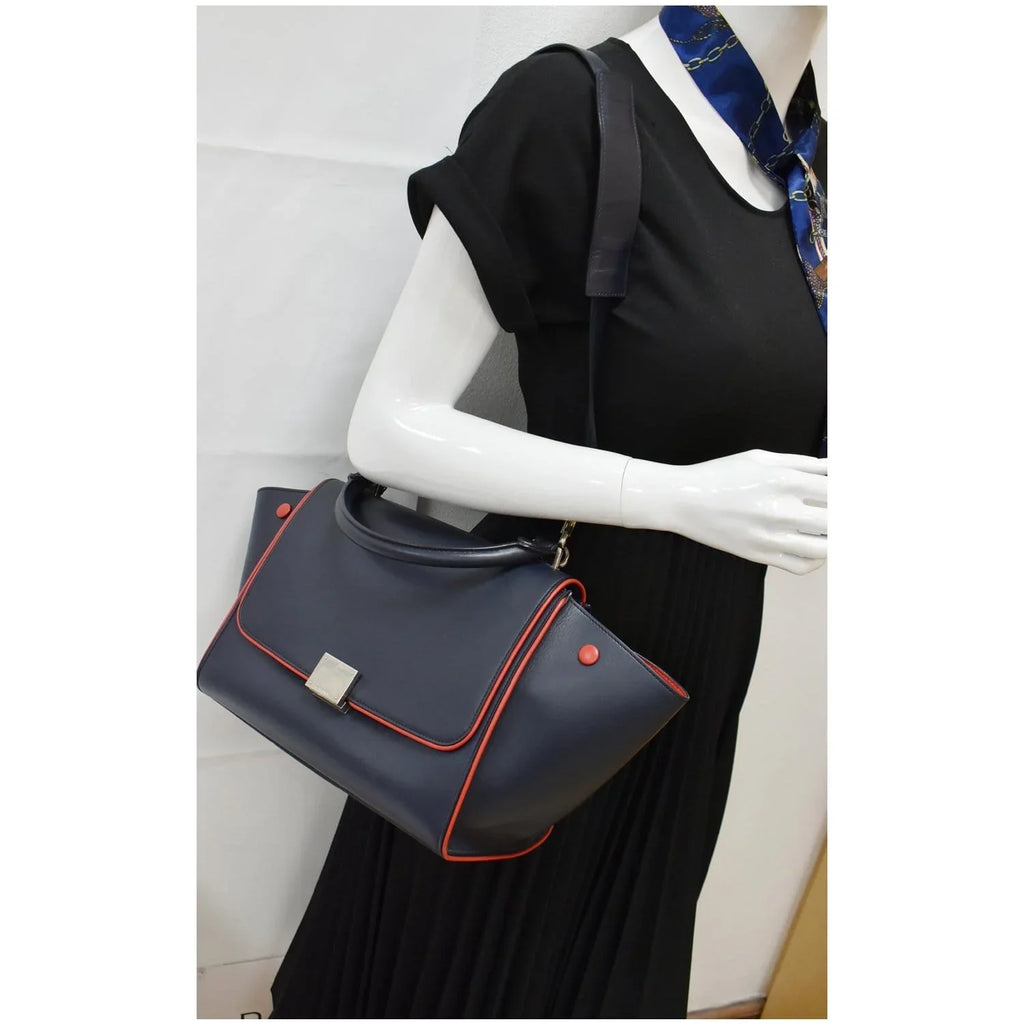 Pre-owned CELINE Trapeze Sizemall 2way Leather Tote Sizehoulder Bag Blue