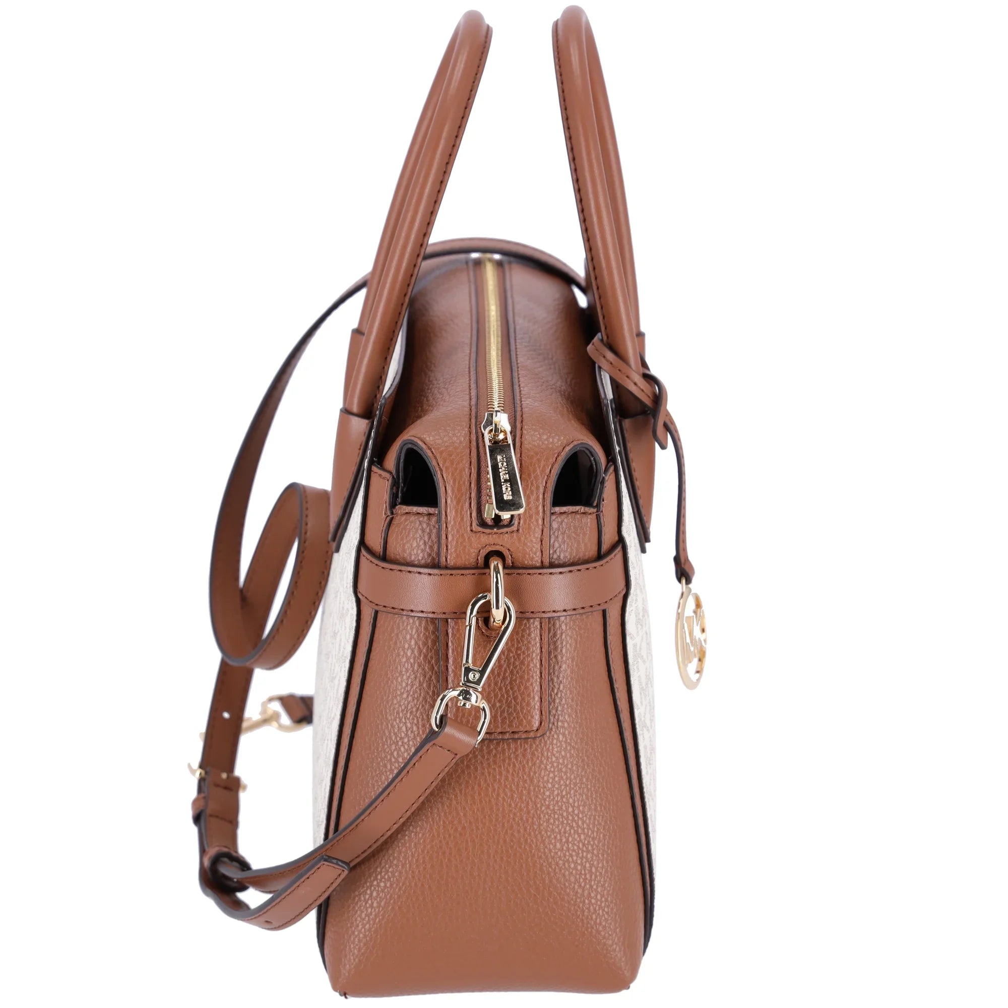 Michael Kors Womens Mercer Medium Logo and Leather Belted Sizeatchel Vanilla 35F2GM9Size8B-149