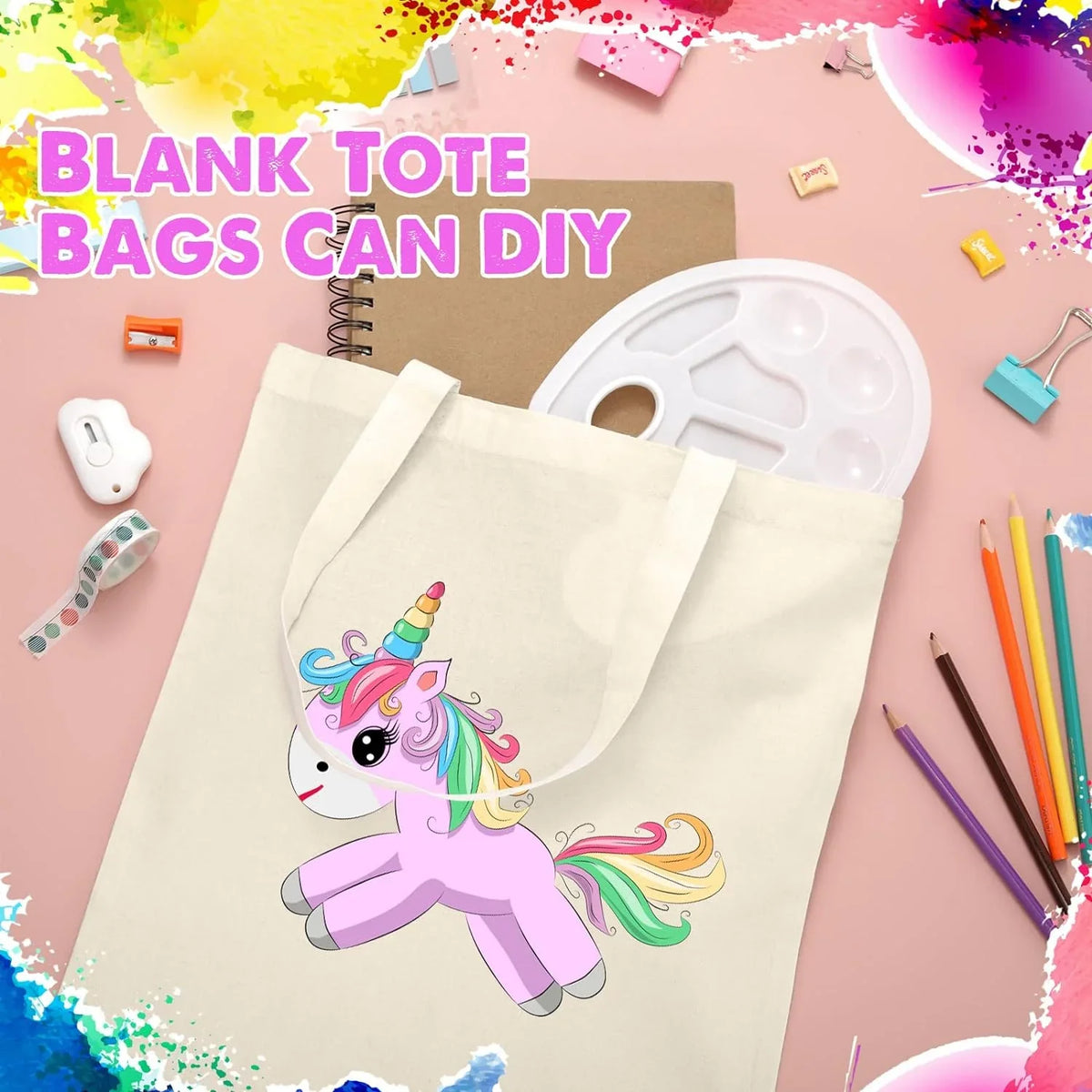 24 Pieces Canvas Tote Bags, Blank Plain Canvas Bag Lightweight Reusable Grocery Sizehopping Cloth Bags with Handles for DIY Crafting and Decorating, 13 Inch W x 15 Inch H