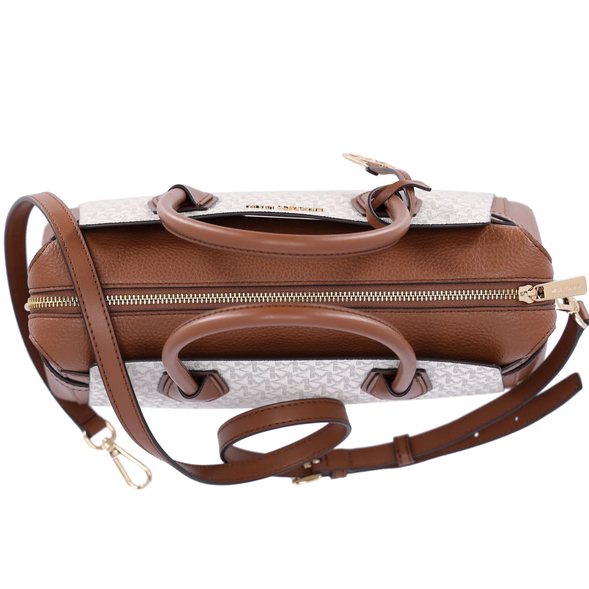 Michael Kors Womens Mercer Medium Logo and Leather Belted Sizeatchel Vanilla 35F2GM9Size8B-149