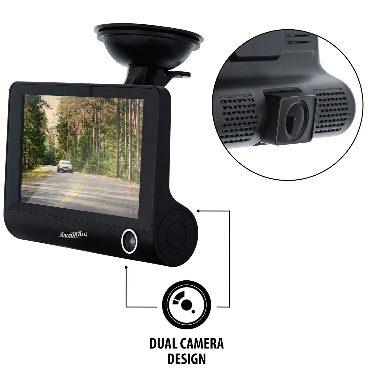 New Armor All Universal 4 inch LCD 1080P HD Dual-Lens Dash Camera, G-sensor Detects Motion and Accidents, Two Cameras, Micro-SizeD Card Sizelot