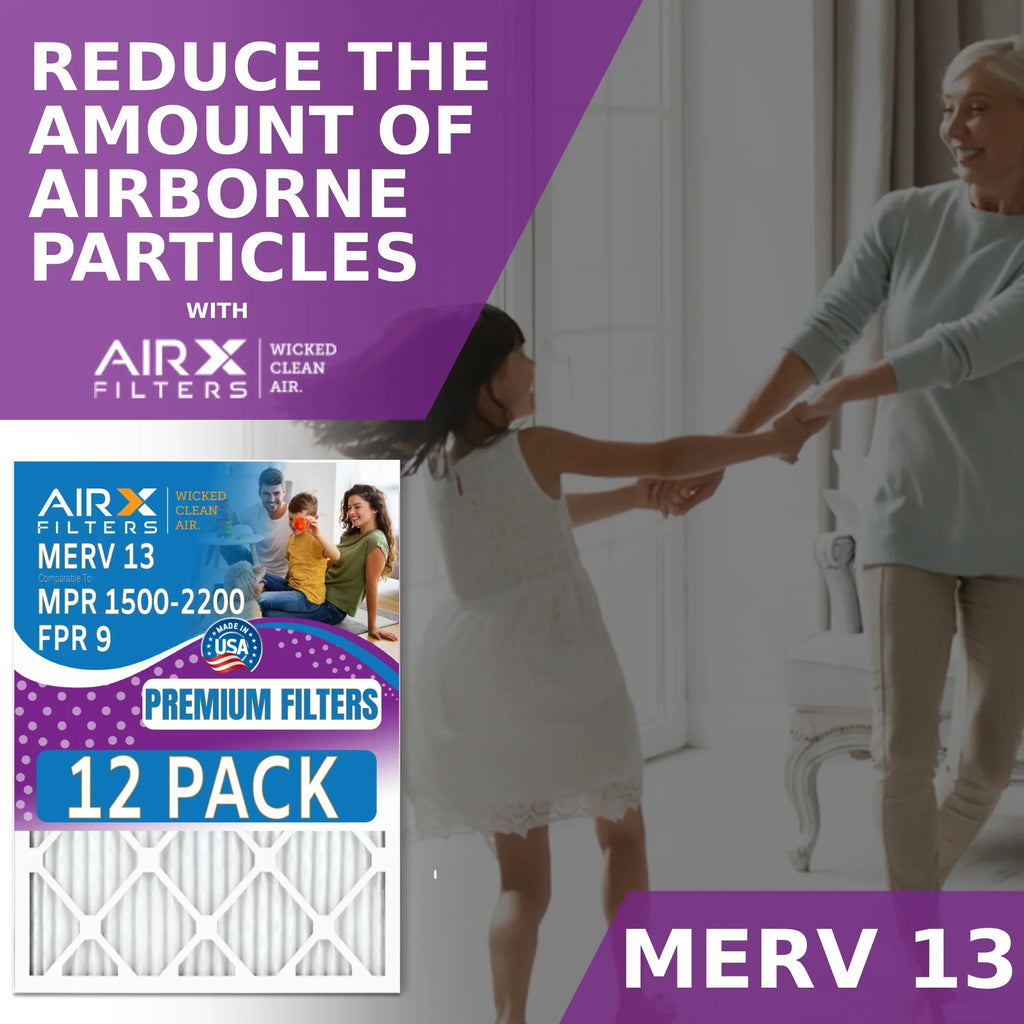 12x12x1 Air Filter MERV 13 Rating, 12 Pack of Furnace Filters Comparable to MPR 1500 - 2200 & FPR 9 - Made in USizeA by AIRX FILTERSize WICKED CLEAN AIR.