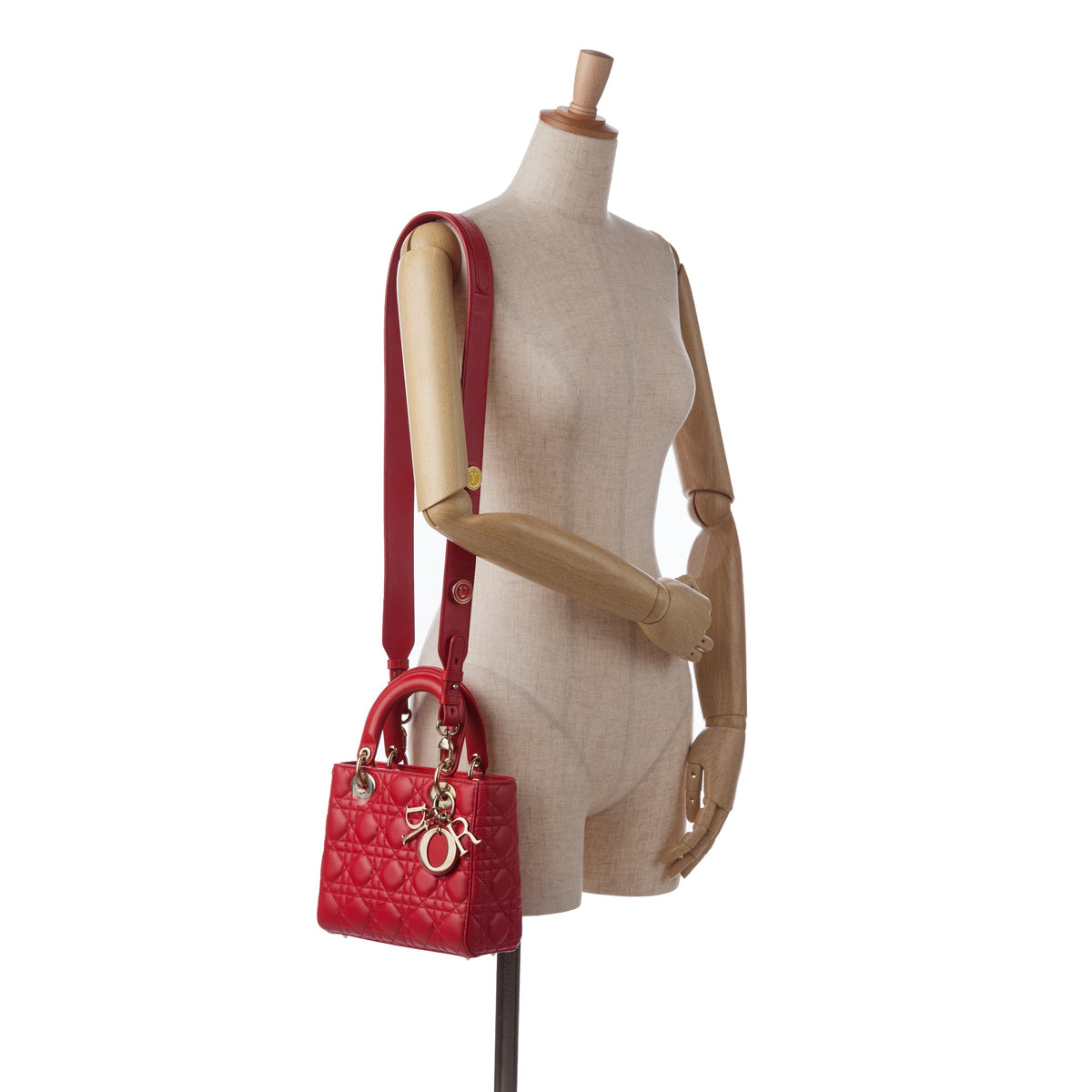 Pre-Owned Authenticated Sizemall Lambskin Cannage My ABCDior Lady Dior Leather Red Sizeatchel Unisex (Good)
