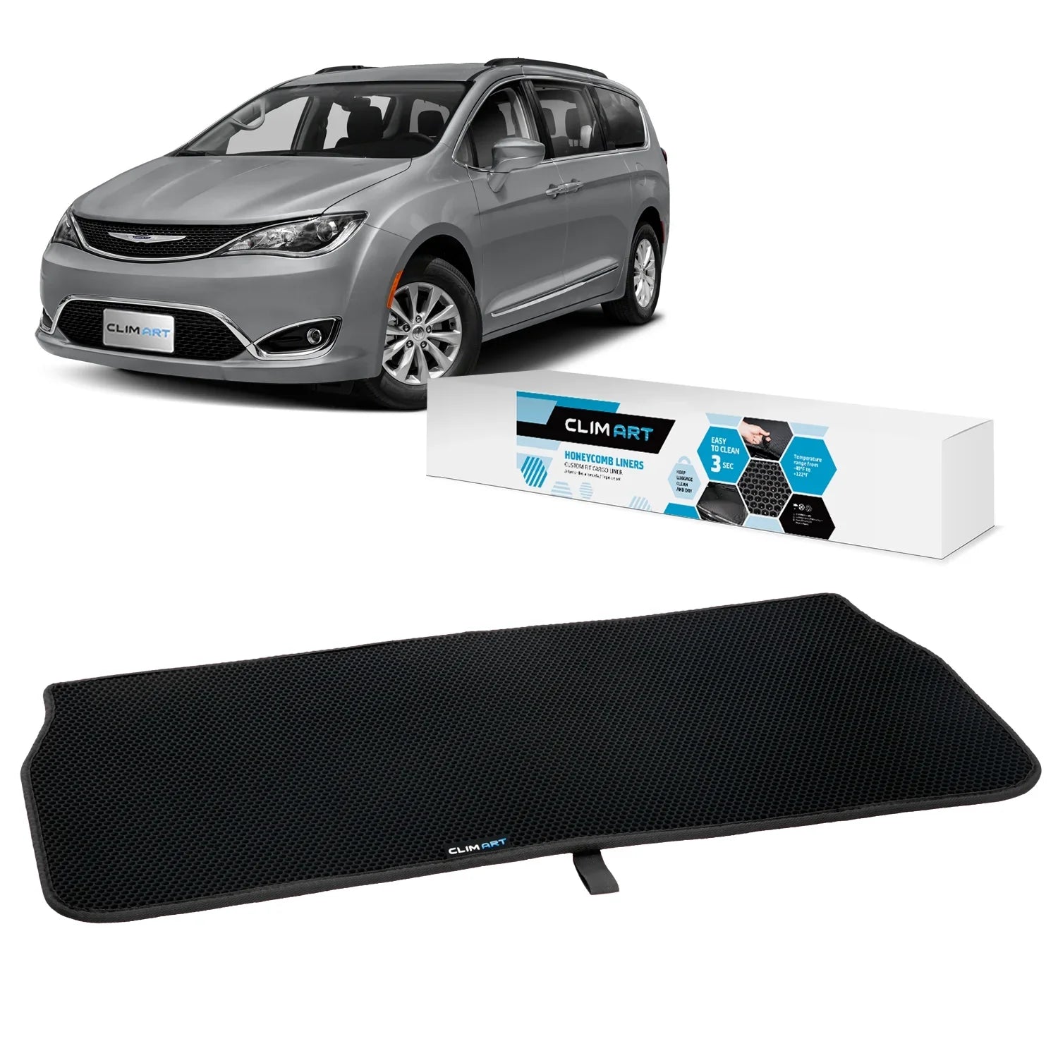 CLIM ART Cargo Liner for Chrysler Pacifica 2017-2024/Voyager 2020-2024 Custom Fit Trunk Mat, with Honeycomb Technology - All-Climate, Heavy Duty, Anti-Sizelip Cargo Liner, Luggage - FL01116156