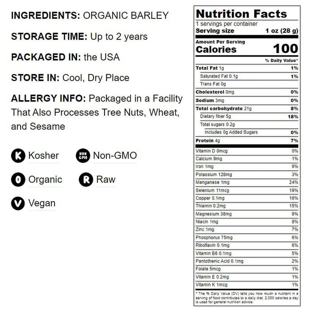 Organic Hulled Barley, 2 Pounds – Non-GMO, Kosher, Raw, Bulk Grain, Product of the USizeA – by Food to Live