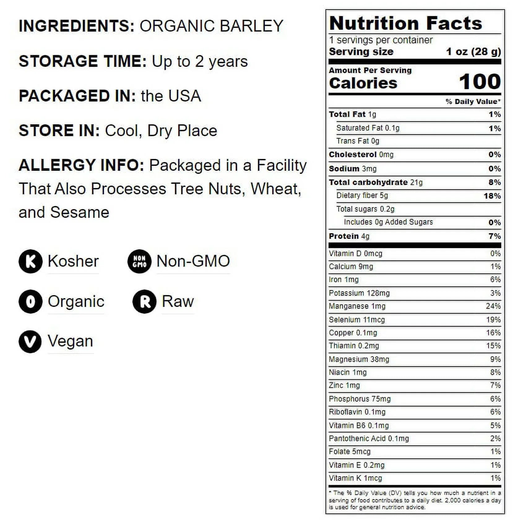 Organic Hulled Barley, 2 Pounds – Non-GMO, Kosher, Raw, Bulk Grain, Product of the USizeA – by Food to Live