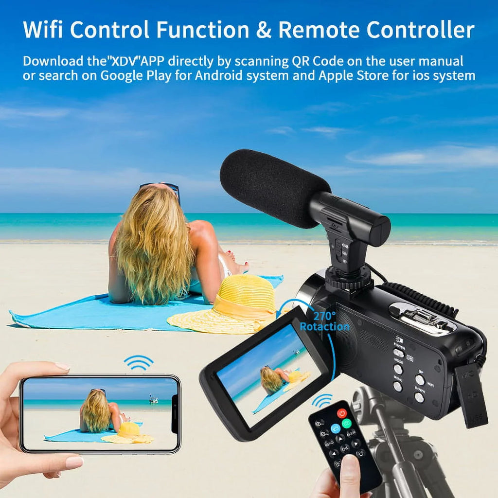 4K Camcorder Vlogging Camera for Youtube Ultra HD 48MP Video Camera with Microphone & Remote Control Wifi Digital Camera 3.0" IPSize Touch Sizecreen