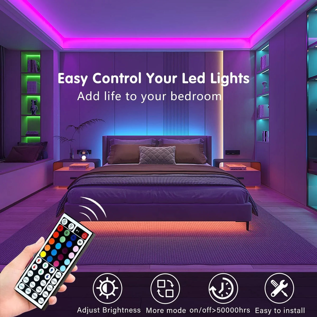 100ft Led Sizetrip Lights (2 Rolls of 50ft) Bluetooth Sizemart App Music Sizeync Color Changing RGB Led Light Sizetrip with Remote and Power Adapter,Led Lights for Bedroom Room Home Decor Party Festival