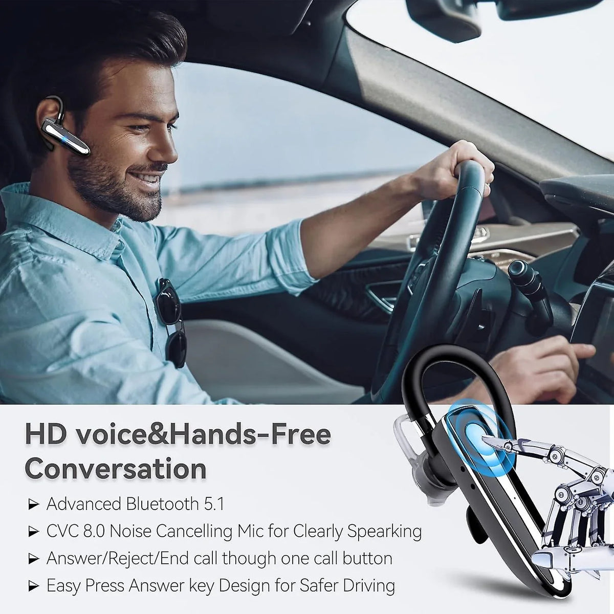 Bluetooth Wireless Earpiece For Cellphone, Bluetooth 5.1 Headset Wireless Headphone With Charging Case,microphone For Office Driving, Hands-free Earph