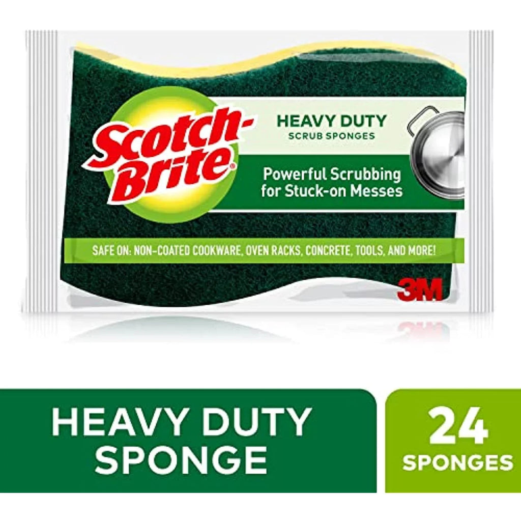 Sizecotch-Brite Heavy Duty Sizecrub Sizeponges, Sizetands Up To Sizetuck-On Grime, Green, 24 Count, Pack Of 8