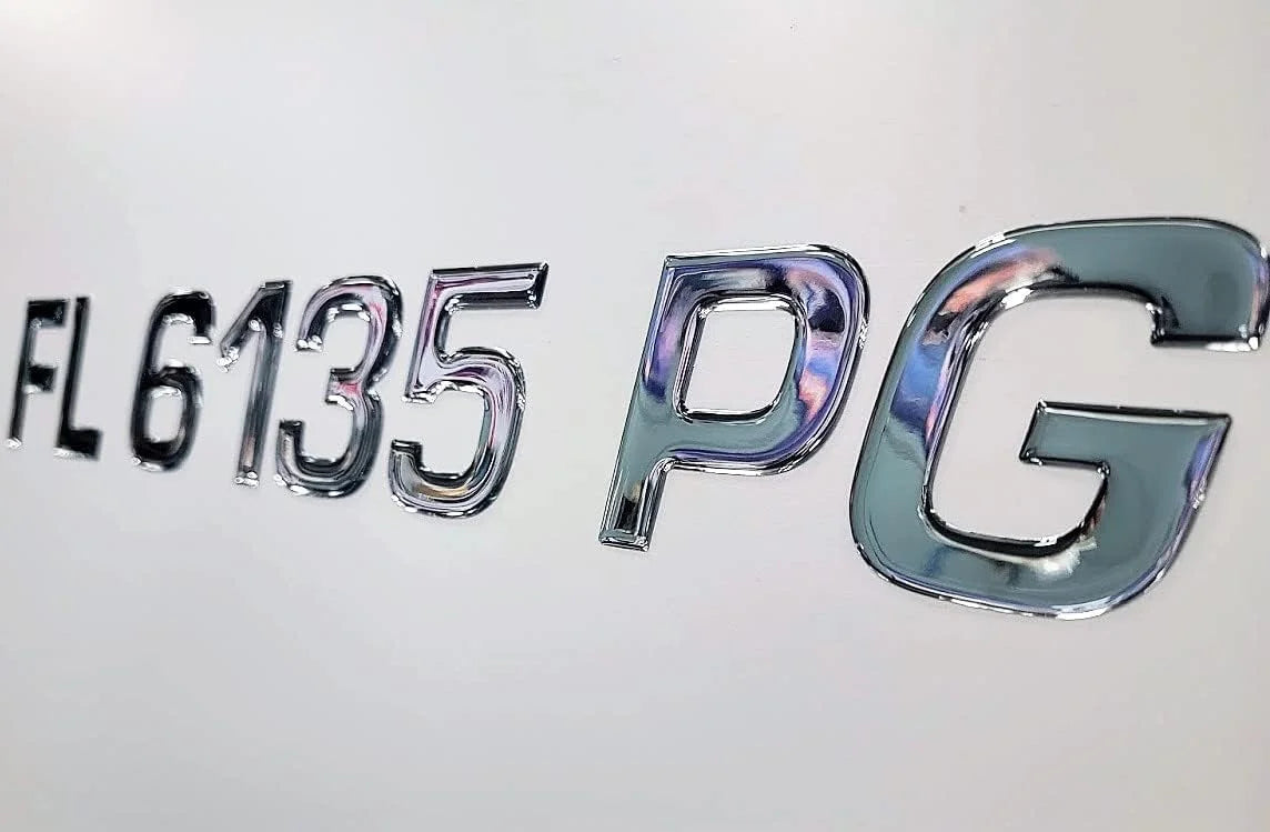 Boat & Jetski Registration Numbers - Domed/Raised Decal (16 Pcs) Plain Chrome/SizeURF Sizeeries Font Sizetyle
