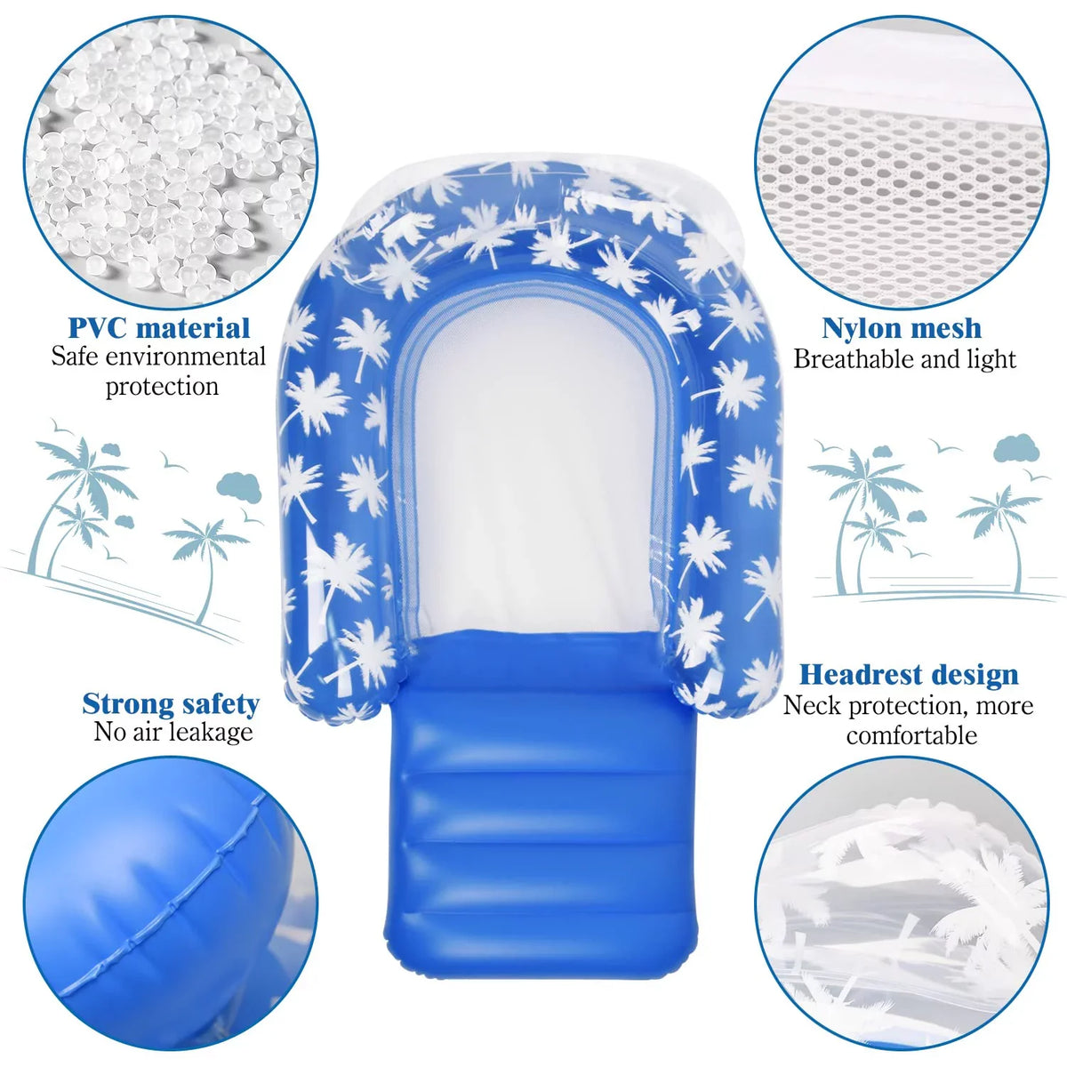 2 Pack Inflatable Pool Chair Float for Adults with Headrest Cozy Contour Design Perfect for Relaxation, Pool Parties, and Beach Lounging