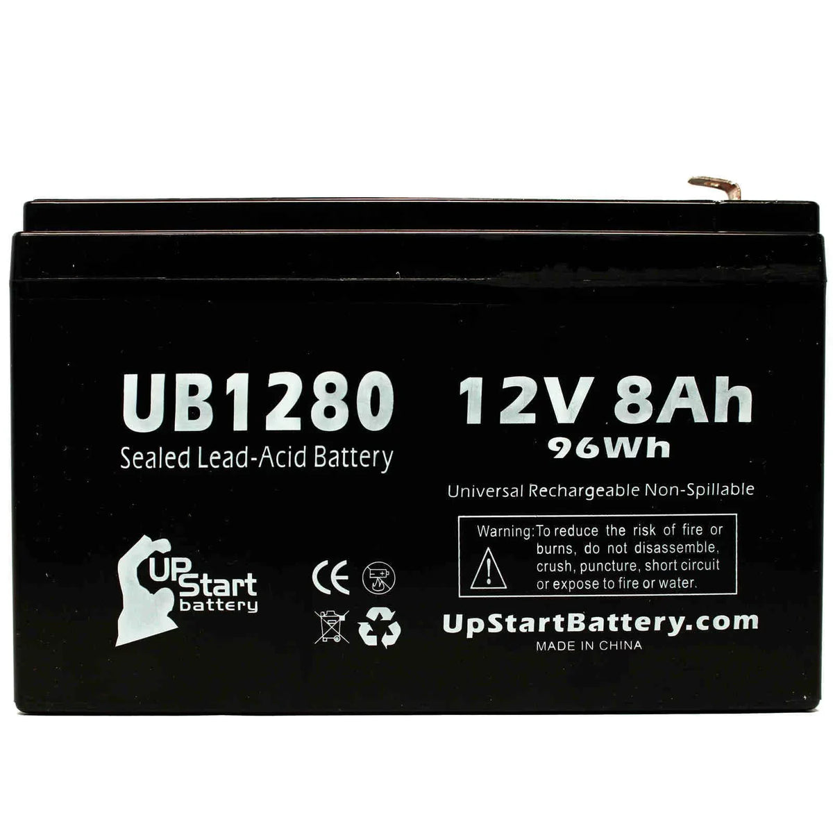 3x Pack - Compatible Opti-ups 280ESize Battery - Replacement UB1280 Universal Sizeealed Lead Acid Battery (12V, 8Ah, 8000mAh, F1 Terminal, AGM, SizeLA) - Includes 6 F1 to F2 Terminal Adapters