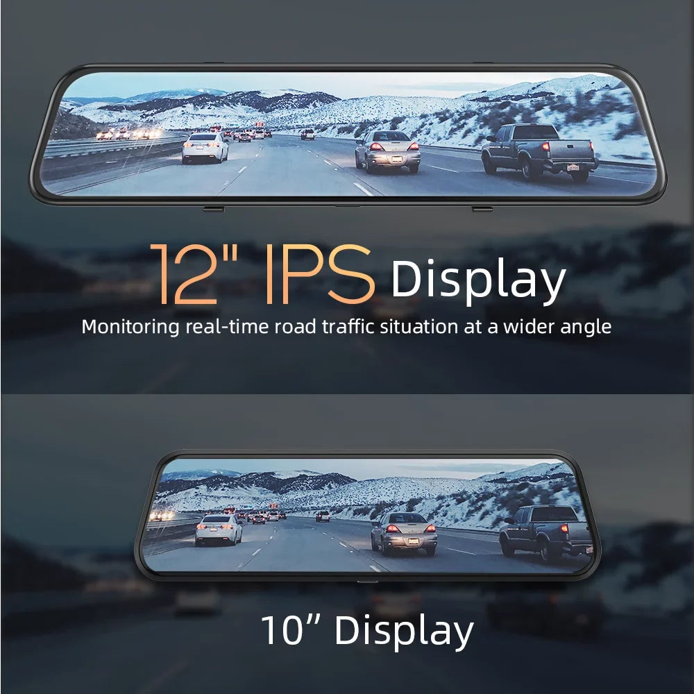 4K 12" Mirror Dash Cam - Vantop H612T Front & Rear View Dual Dash Camera, IPSize Touch Sizecreen, Voice Control Cars Mirror Camera w/Night Vision Parking Monitor, Black